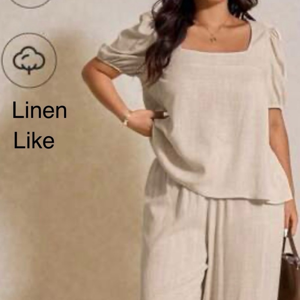 NWOT linen like square neck short Sleeve Blouse size M